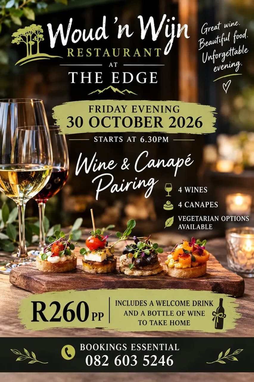 Woud ’n Wijn wine and canapé pairing at The Edge
