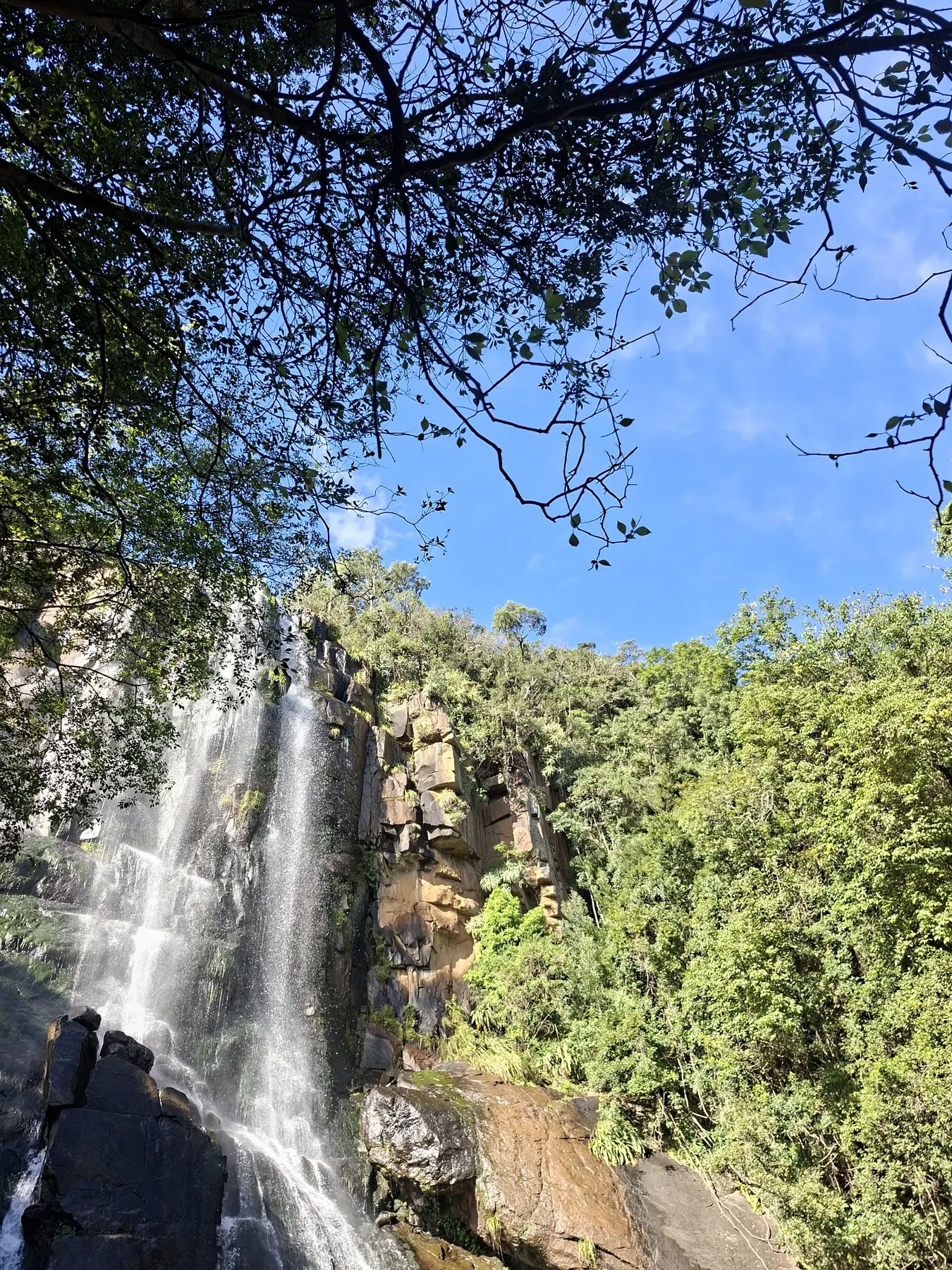 A full-height view of Madonna and Child Waterfall